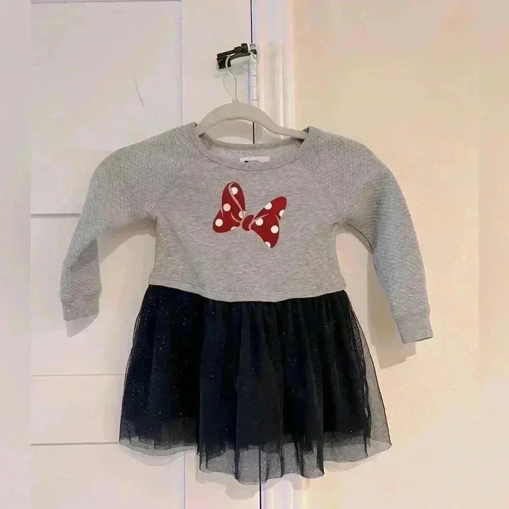 Gap x Disney Long Sleeve Minnie Mouse Dress- Gray and Navy- Size 3T NWOT